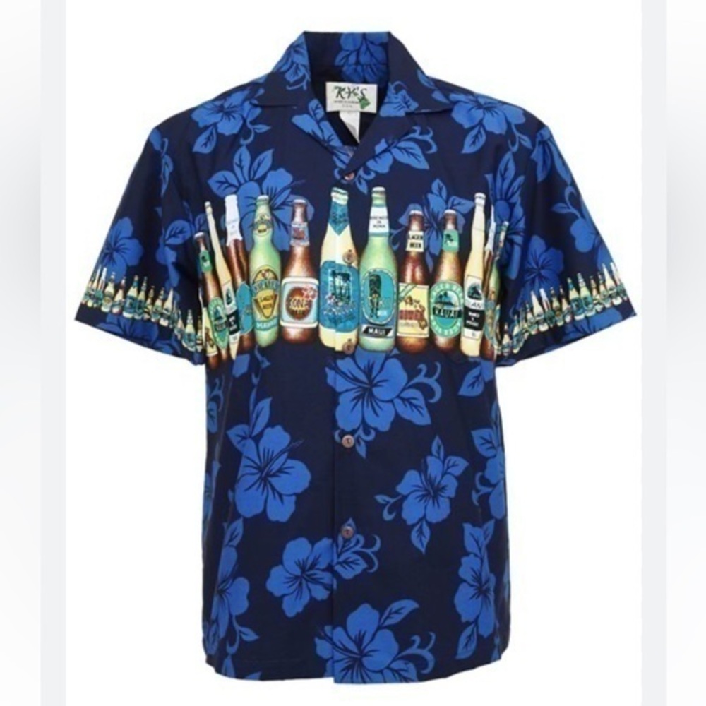 Vintage Ky's Hawaiian Beer Print Button Down Shirt M